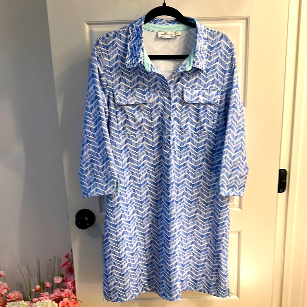 Vineyard Vines Blue and White Patterned Sankaty Performance Dress